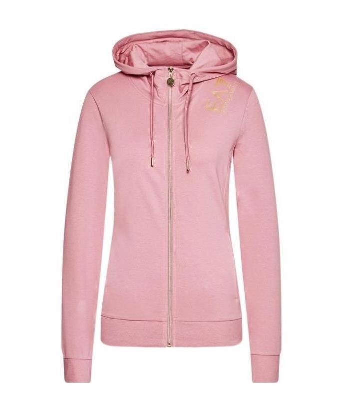 Ea7 Logo Hooded Casual Jacket In Pink