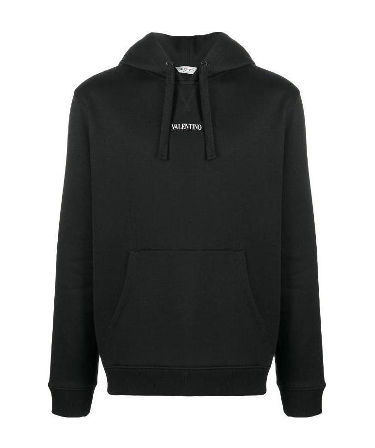 Valentino Jersey Hoodie With Logo Print In Black