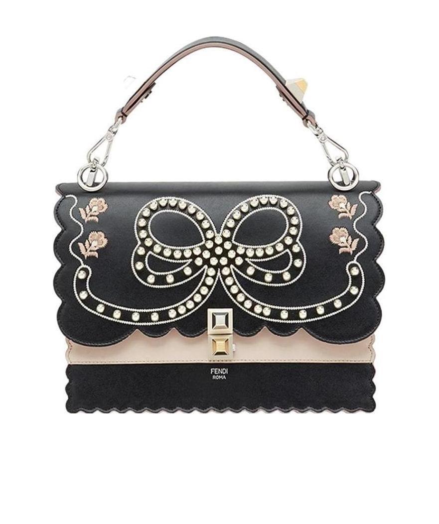 Fendi Kan I Rivet Flower Handbag In Black
