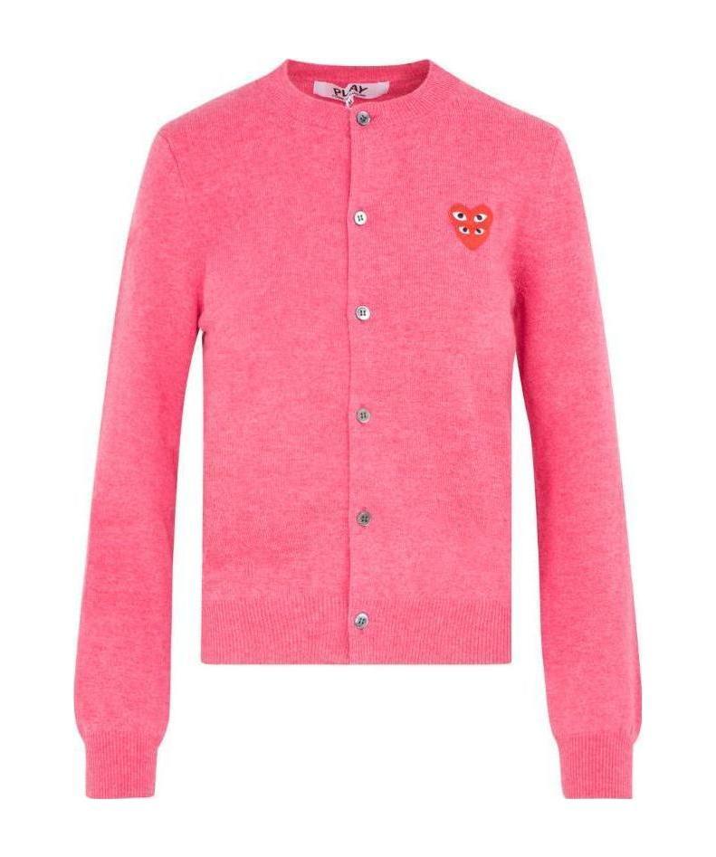Comme Des Garçons Overlapping Heart Wool Cardigan In Pink