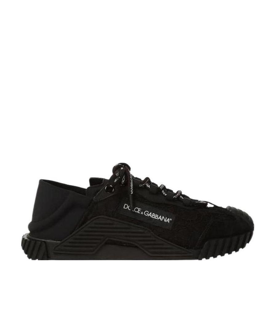Dolce & Gabbana Ns1 Lace-up Canvas Sneakers With Lace Detail In Black