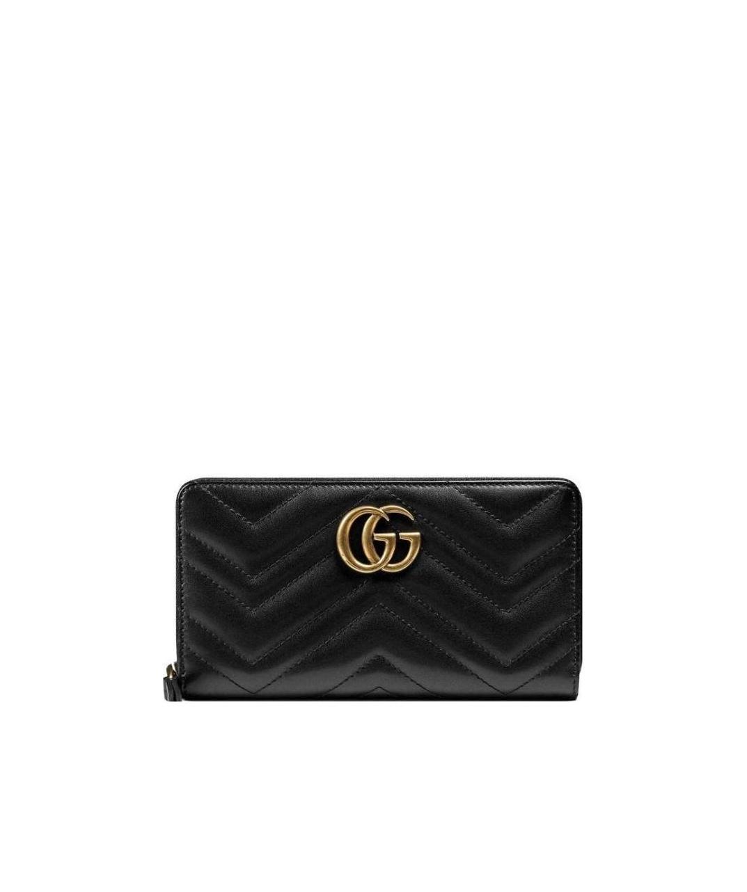 Gucci Black Leather Marmont Gg Wallet In Black