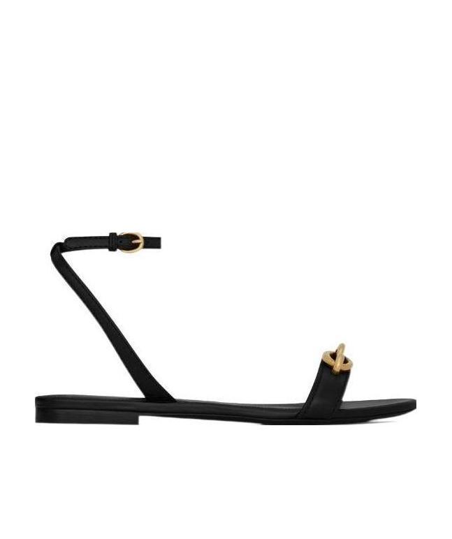 Saint Laurent Le Maillon Flat Sandals In Black
