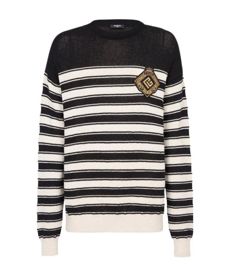 Balmain Logo-badge Knitted Sailor Jumper In Black