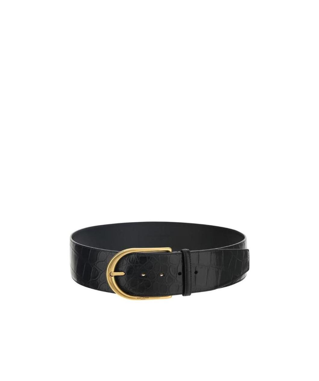 Saint Laurent Crocodile-embossed Buckle Belt In Black