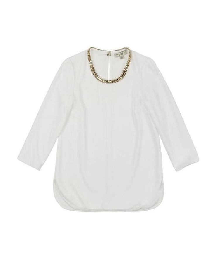 Burberry Logo Round-neck Long-sleeve Blouse In White