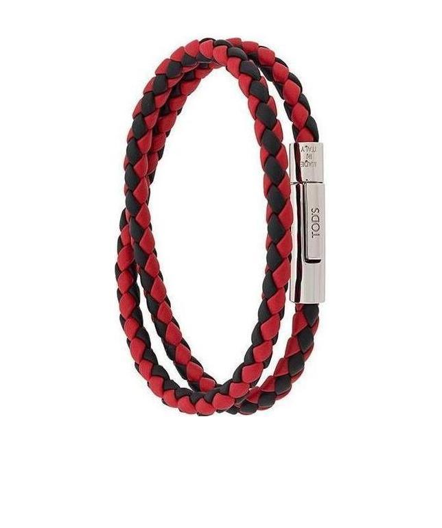 Tod's Black And Red Leather Double Wrap Bracelet In Multi
