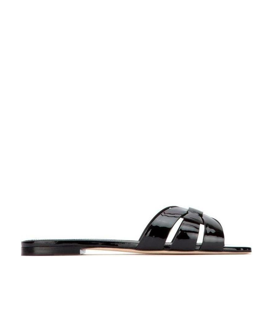 Saint Laurent Tribute 05 Leather Nu Pieds Flat Sandals In Black