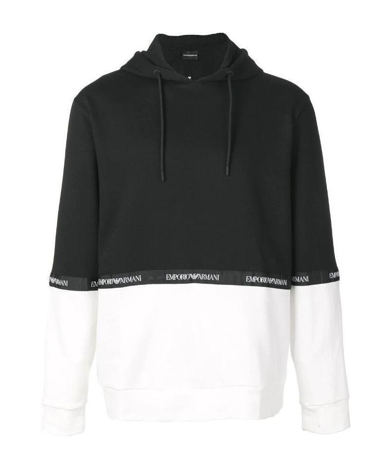 Emporio Armani Color Matching Hooded Hoodie In Black