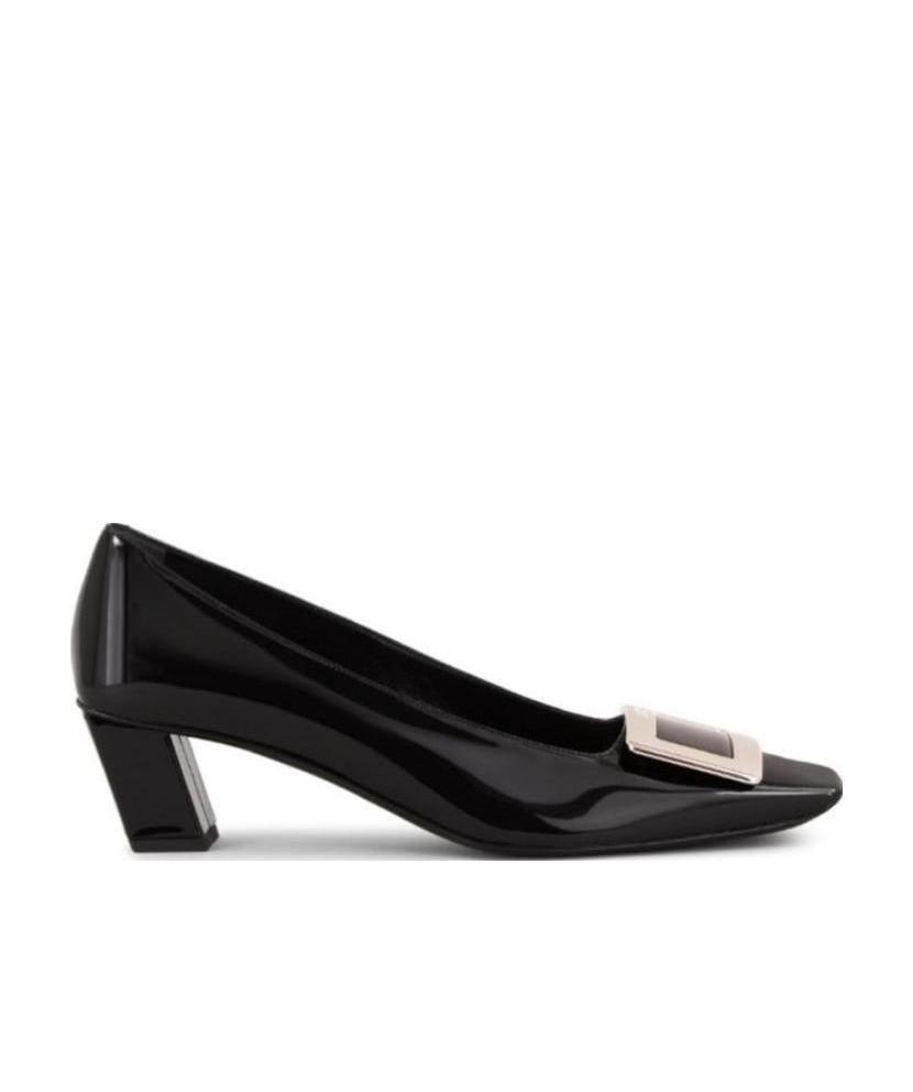 Roger Vivier Black Calfskin Pumps With Buckle And Wide Heel In Black