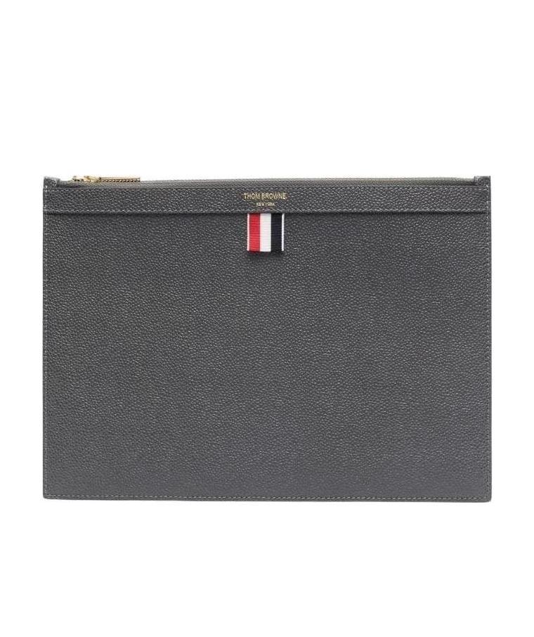 Thom Browne Rwb Stripe Zipped Pouch In Gray