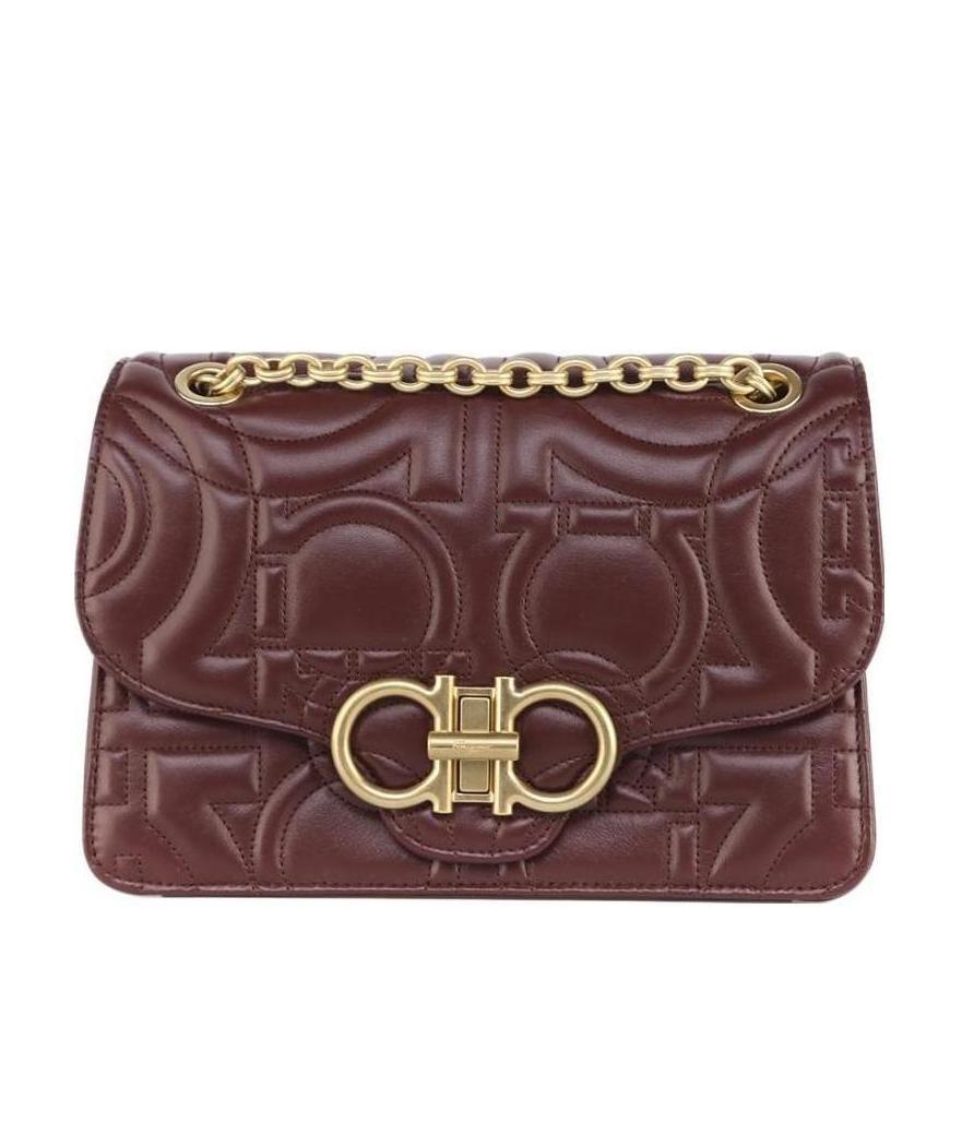 Ferragamo Large Gancini Logo Embossed Shoulder Bag In Red