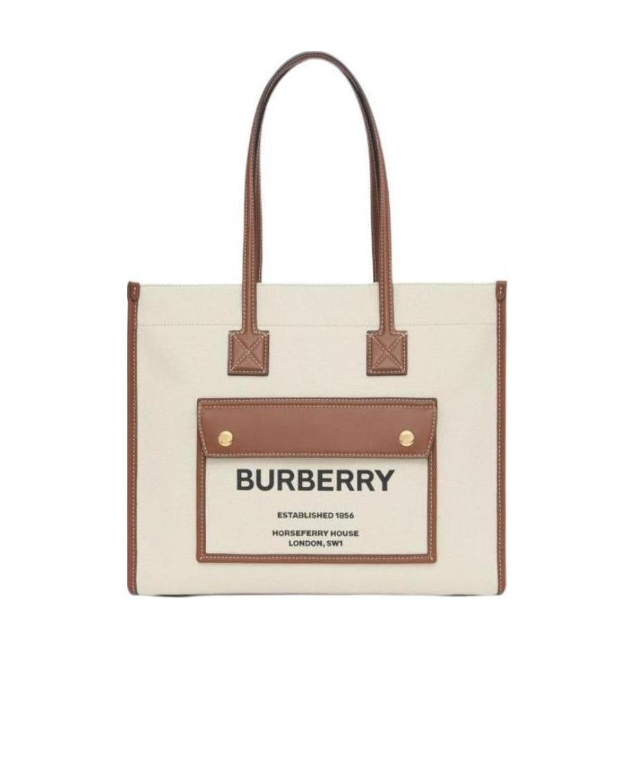 Burberry Frey Rectangular Cotton Shoulder Bag With Leather Trim In White