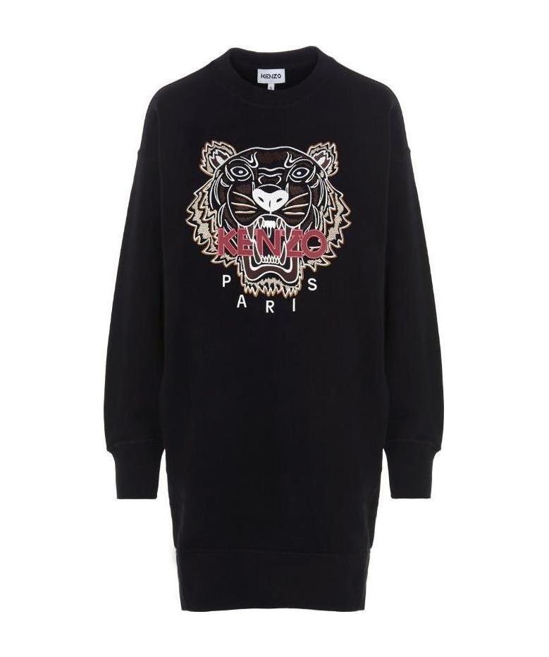 Kenzo Tiger-print Jumper Dress In Black