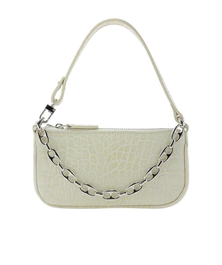 By Far Rachel Single Shoulder Bag With Imitation Crocodile Pattern In Nude
