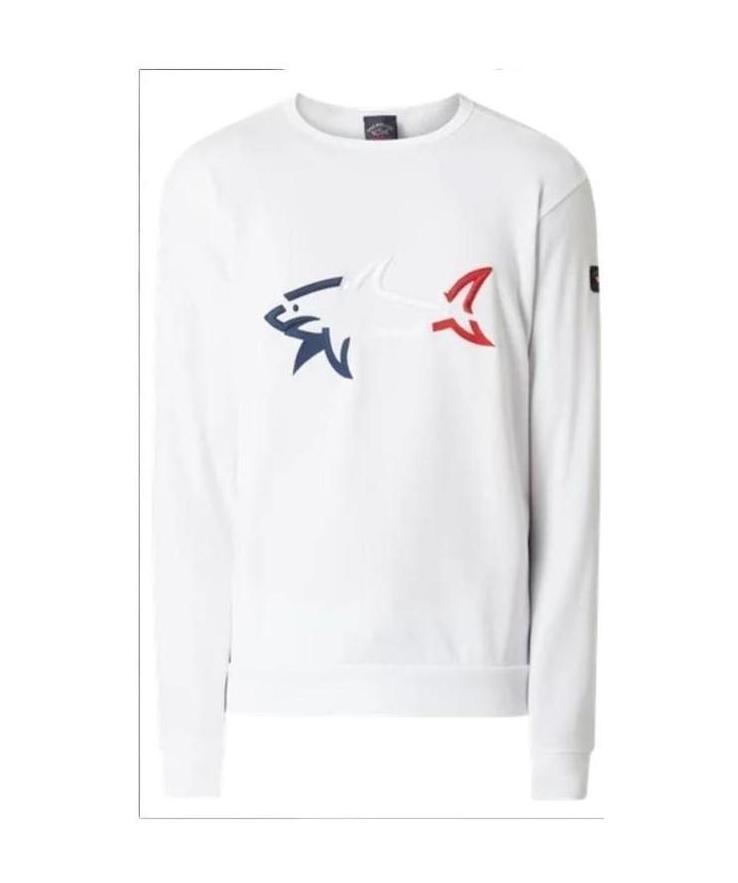 Shop Paul & Shark Round Collar Long Sleeve Sweater In White