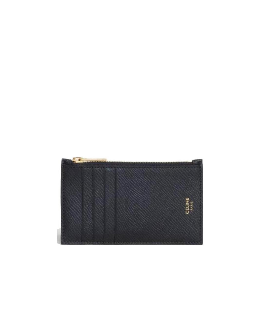 Celine Grain Noodle Calfskin Zipper Compact Card Bag In Black