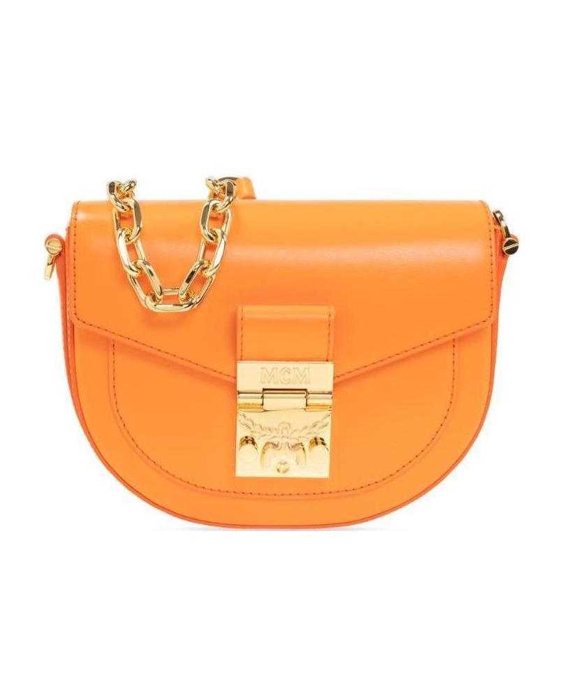 Mcm Concave Embossed Logo Satchel In Orange