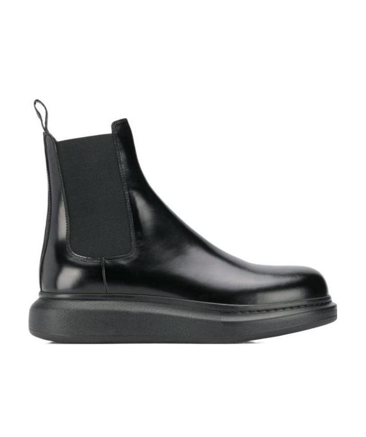Alexander Mcqueen Wedge Sole Leather Boots In Black