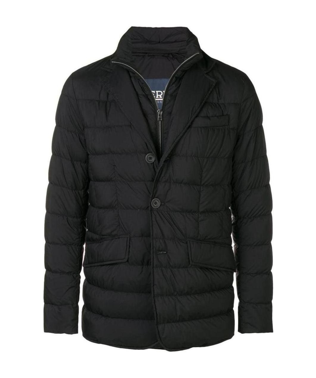 Herno Tailored Black Puffer Jacket With Notched Collar In Black