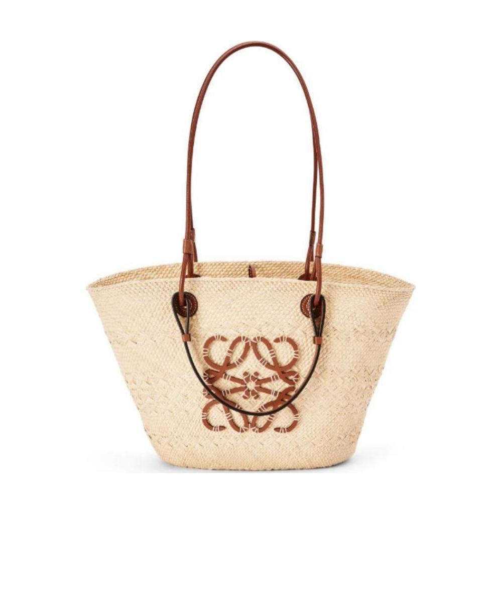 Loewe Anagram Basket Medium Bag In Iraca Palm And Calfskin In Nude