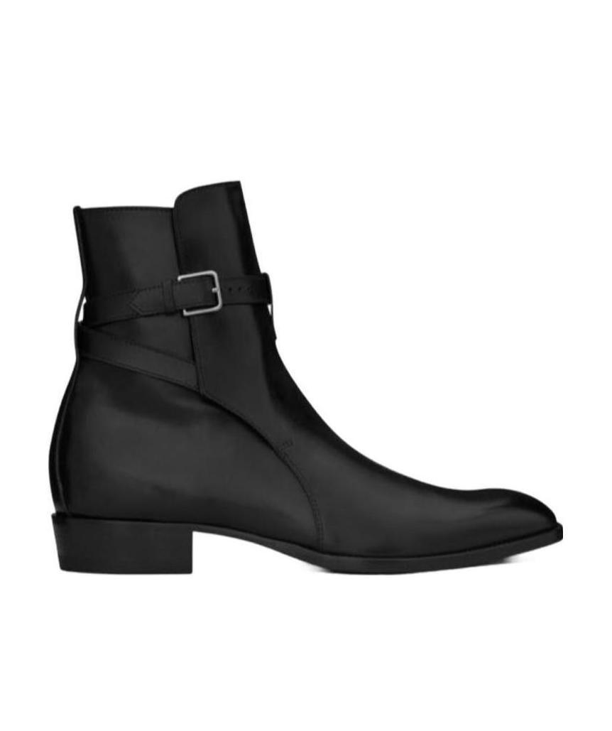 Saint Laurent Buckle-fastened Ankle Boots In Black