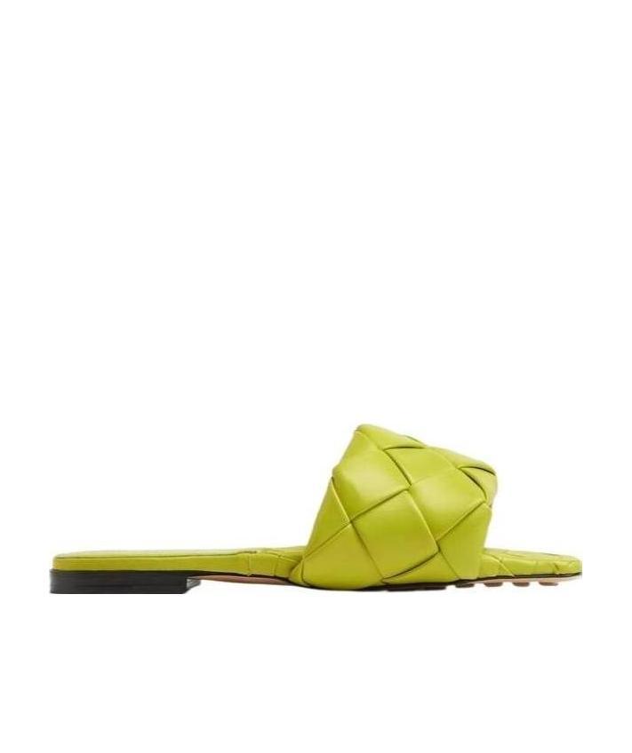 Bottega Veneta Green Intreccio Lido Flat Sandals In Green