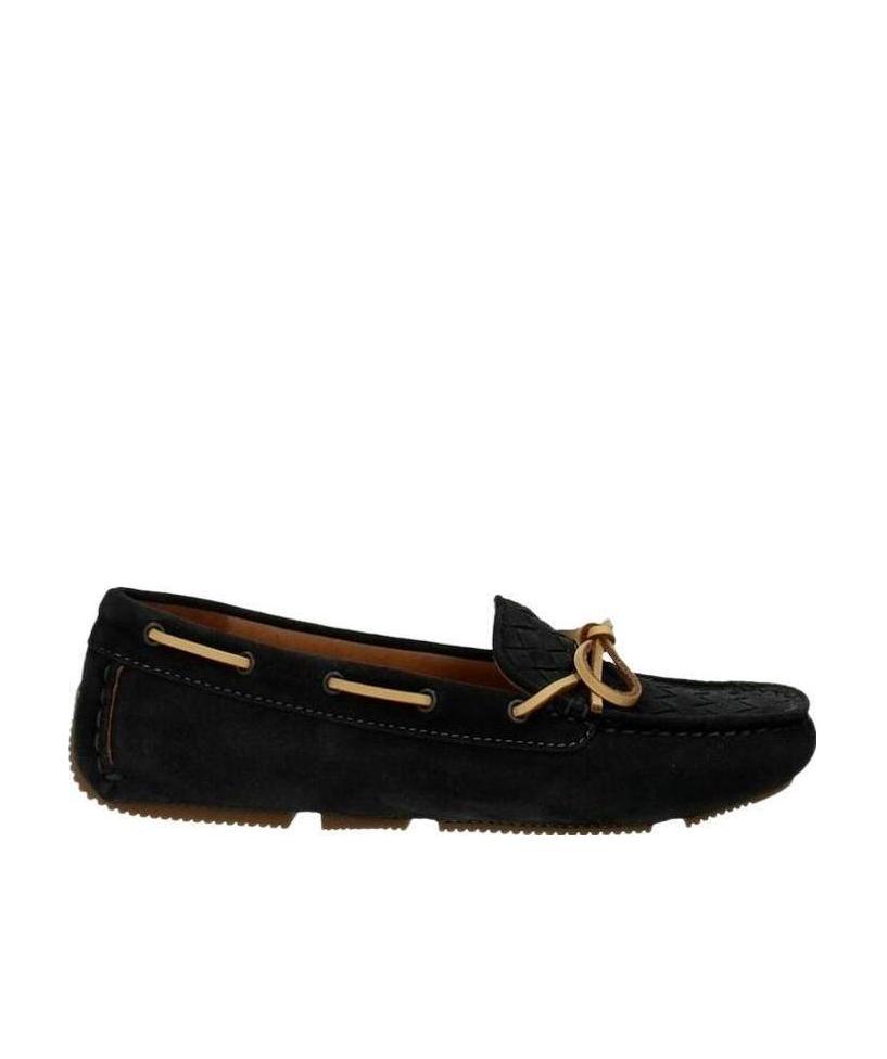 Bottega Veneta Dark Gray Logo Detail Flat Shoes In Gray