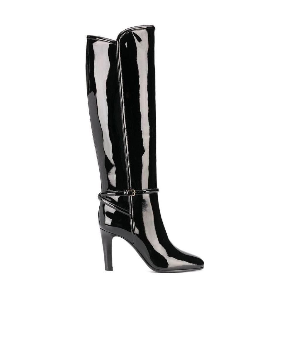 Saint Laurent Patent Square Toe Boot In Black