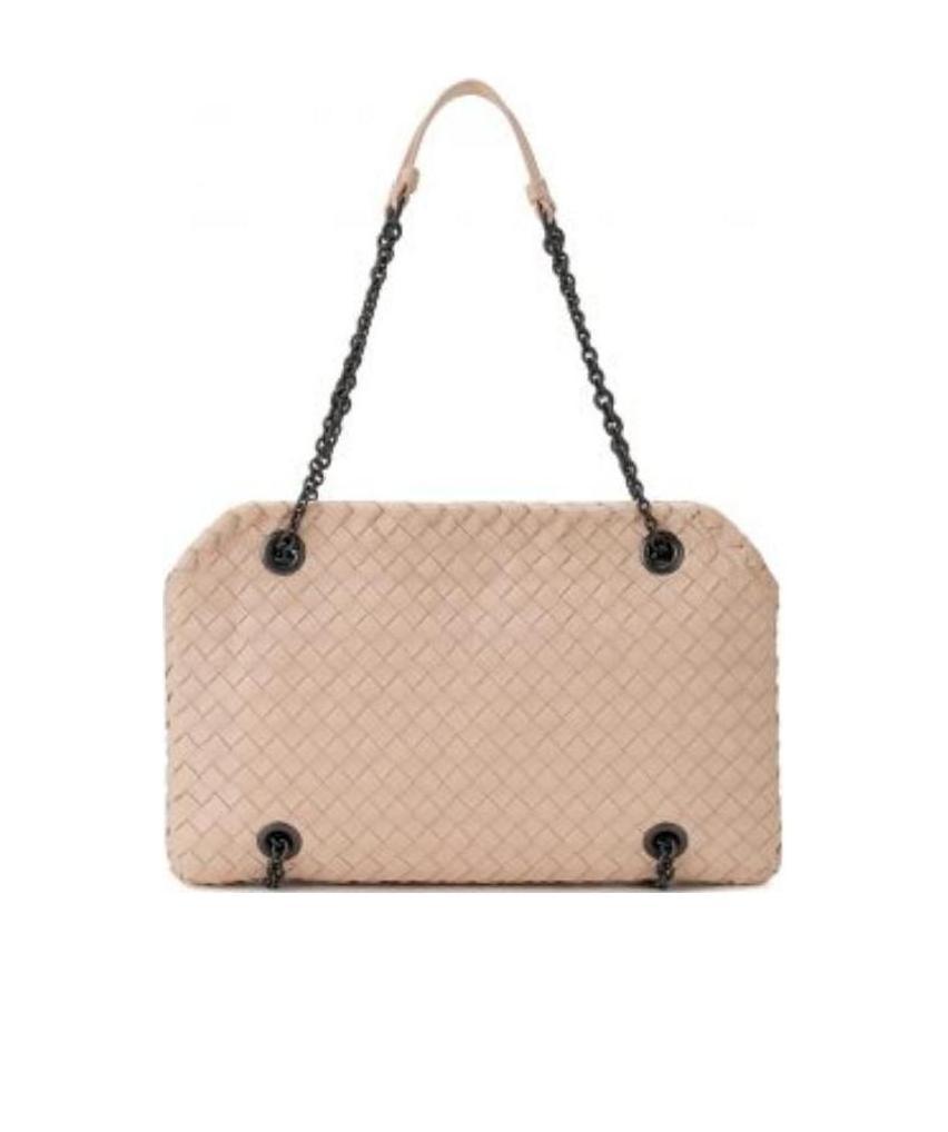 Bottega Veneta Woven Pattern Chain Handbag In Nude