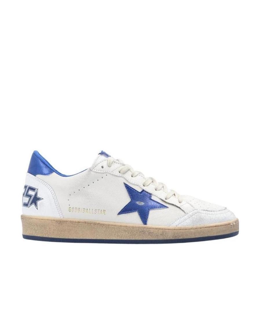 Golden Goose Ball Star Sneakers In White Nappa Leather With Light Blue Laminated Leather Star And Heel Tab In White