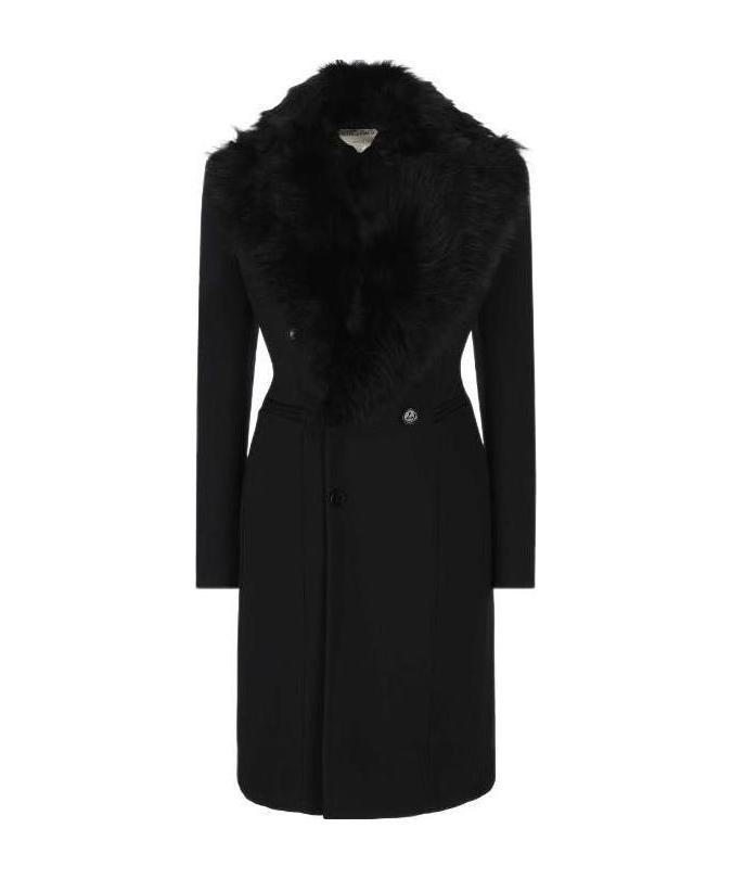 Bottega Veneta Shearling-trim Double-breasted Coat In Black