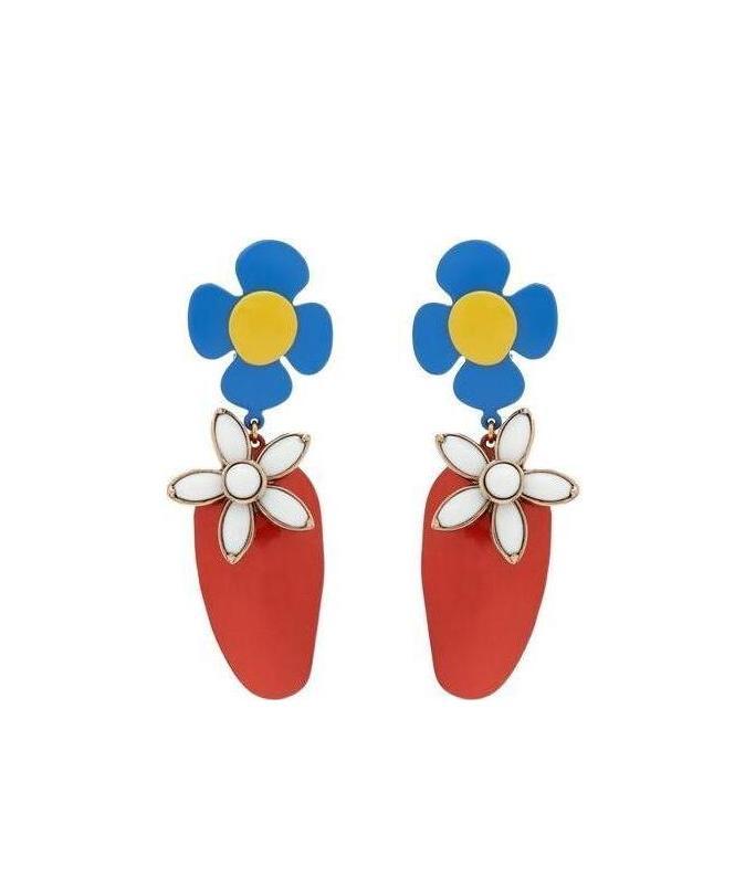 Saint Laurent Flower And Strawberry Clip-on Earrings In Red