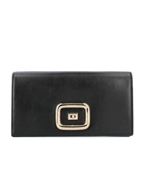 Roger Vivier Embossed-logo Leather Shoulder Bag In Black