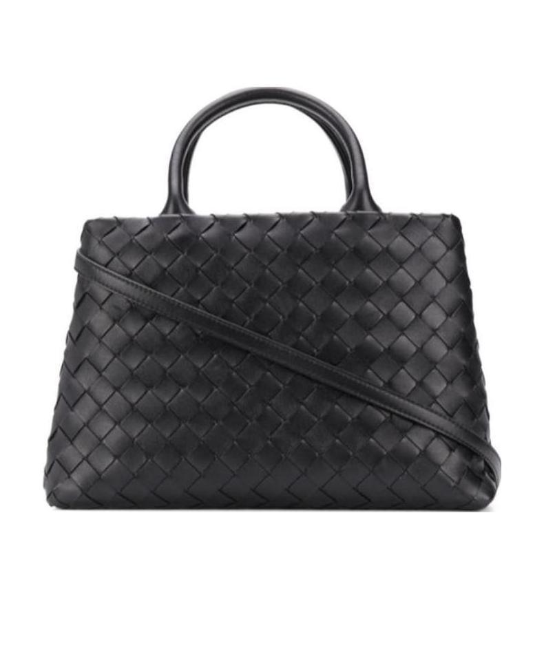 Bottega Veneta Intrecciato Woven Handbag In Black