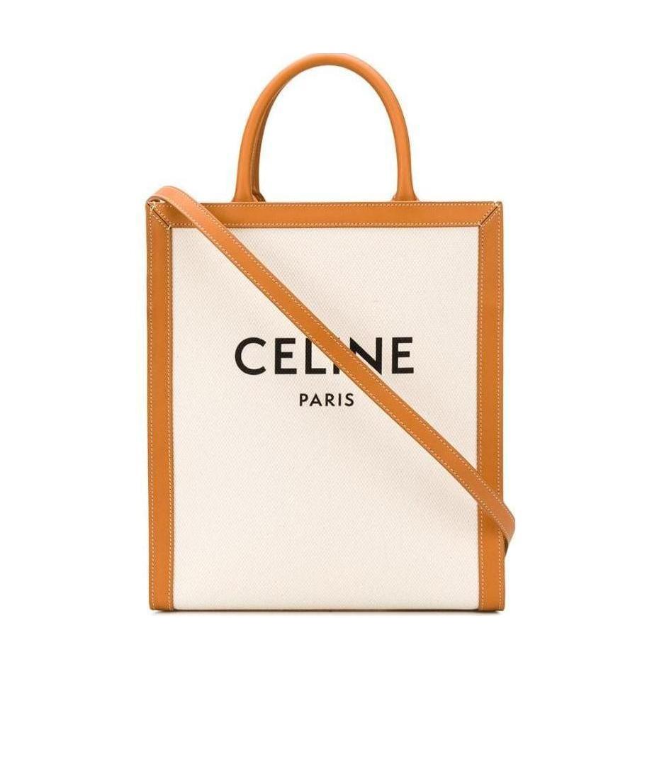 Celine Tan Vertical Small Tote In White