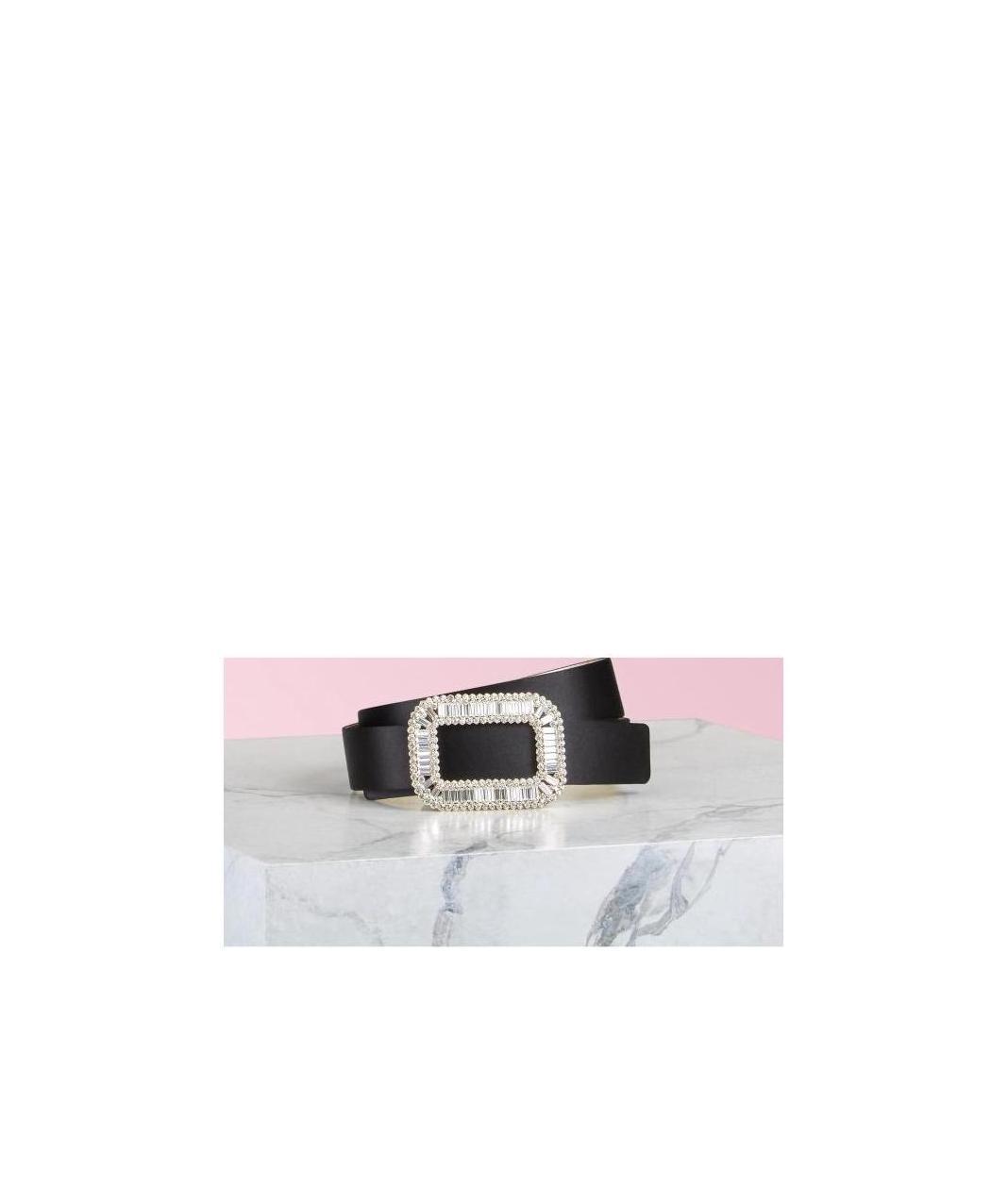 Roger Vivier Pilgrim Crystal Buckle Belt In Satin In Black