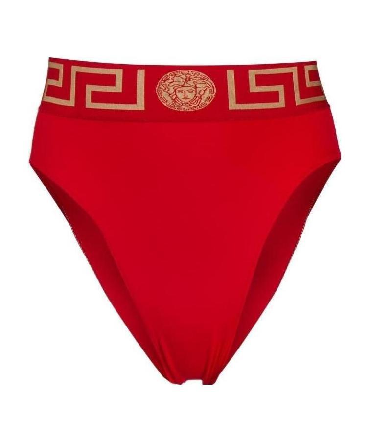 Versace Greca Border High Leg Swimming Briefs In Red