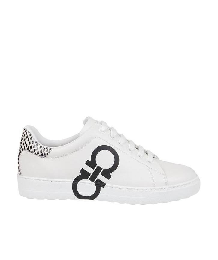Ferragamo Women's Gancini Logo & Python Lace Up Low Top Sneakers In White
