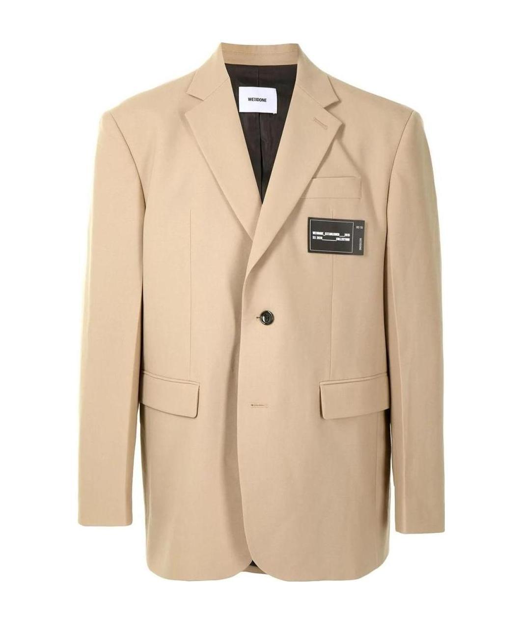 We11 Done Logo-patch Single-breasted Blazer In Nude