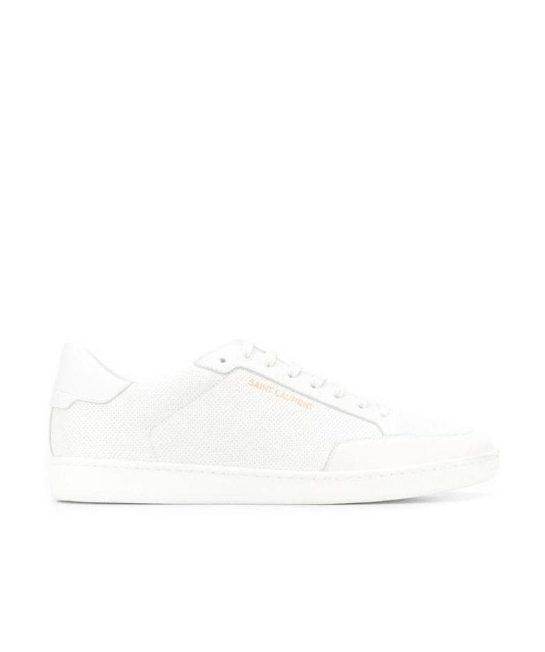 Saint Laurent Low-top Leather Sneakers Round Toe In White