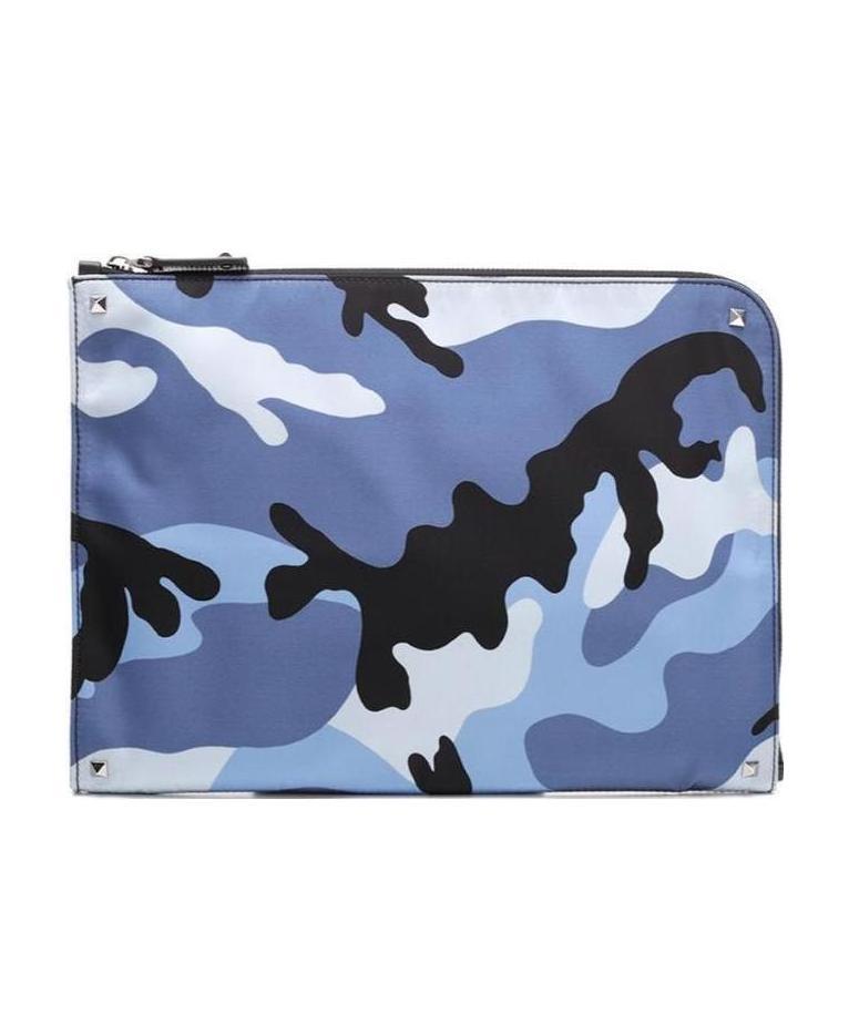 Valentino Garavani Camouflage Print Clutch In Blue