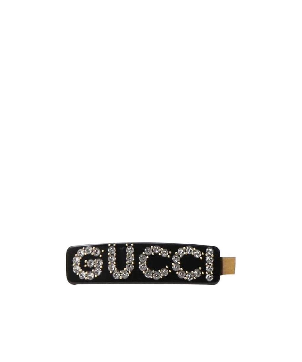 Gucci Women Crystal-logo Single Hair Clip In Black