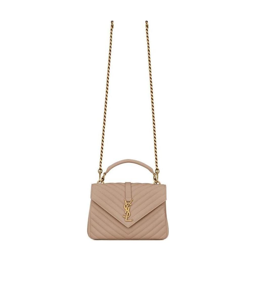 Saint Laurent College Medium Shoulder Bag In Nude