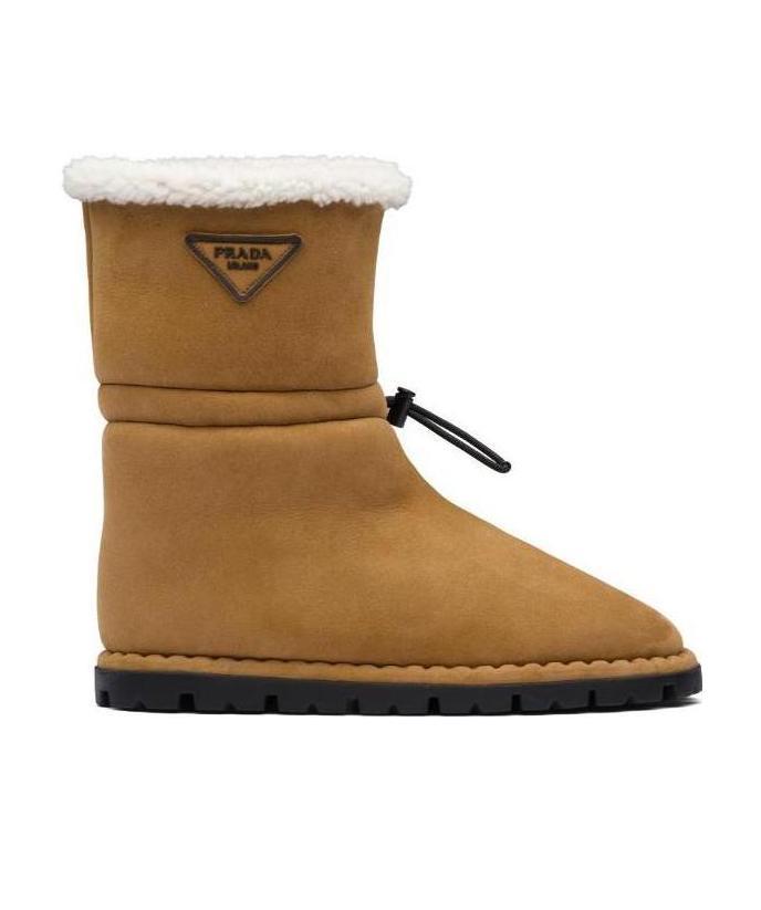Prada Logo Boots In Cognac