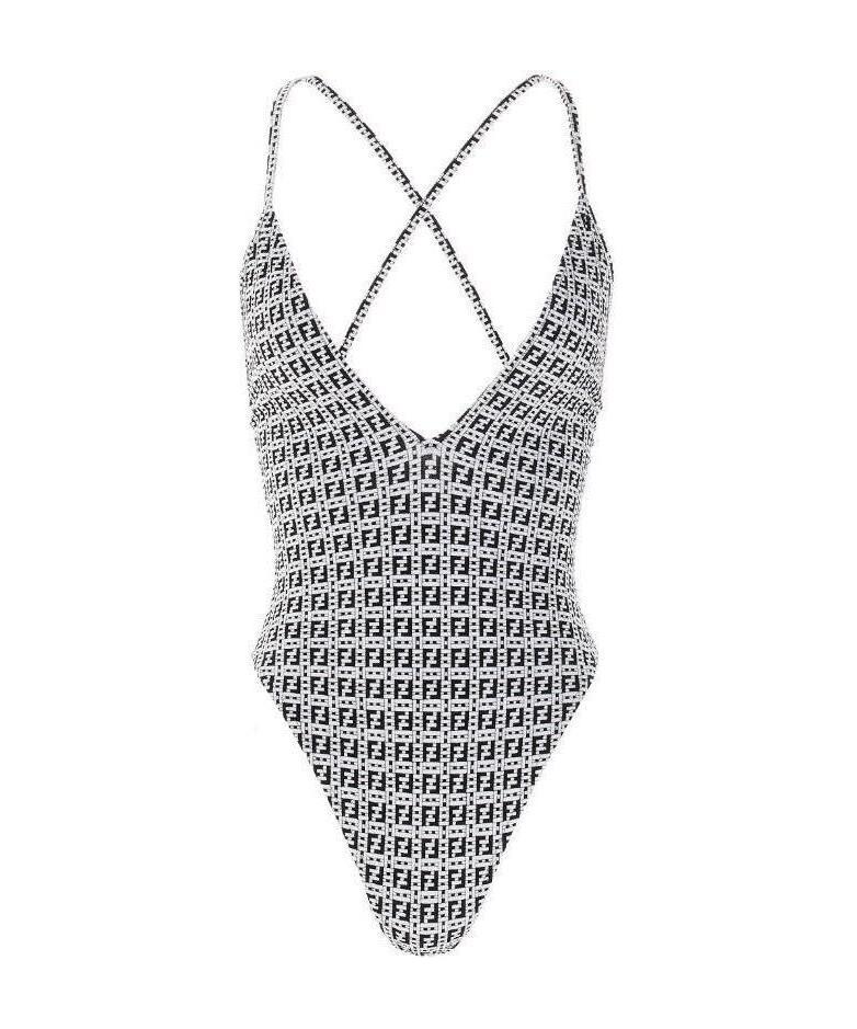 Fendi Ff-motif U-neck Swimsuit In White