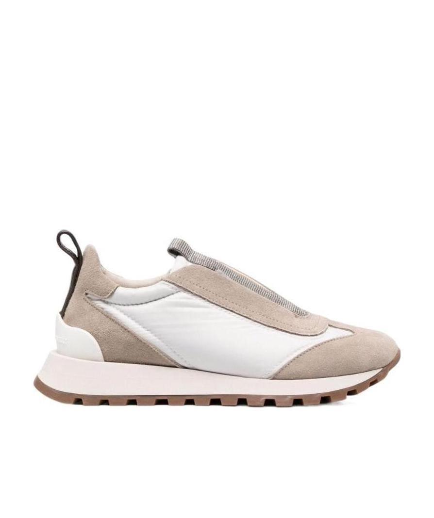 Brunello Cucinelli Mixed Leather Slip-on Runner Sneakers In White