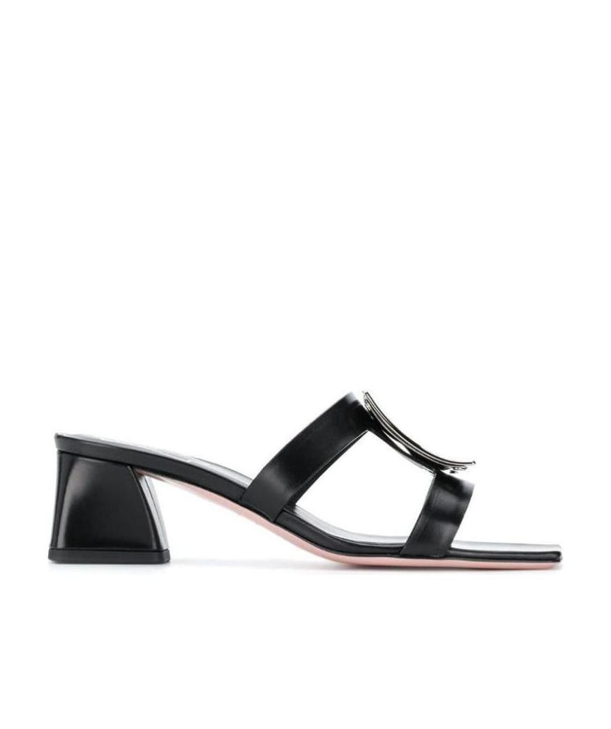Roger Vivier Bikiviv Square Button Sandals In Black