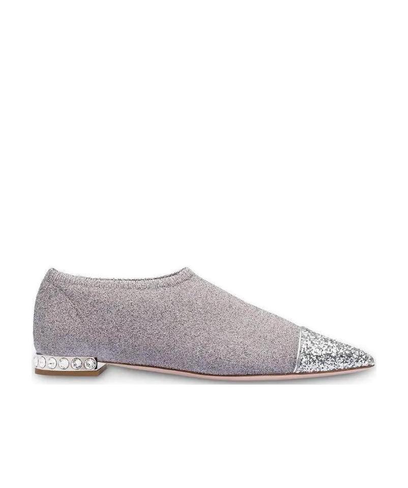 Miu Miu Lame Knitted And Ankle Boots In Gray