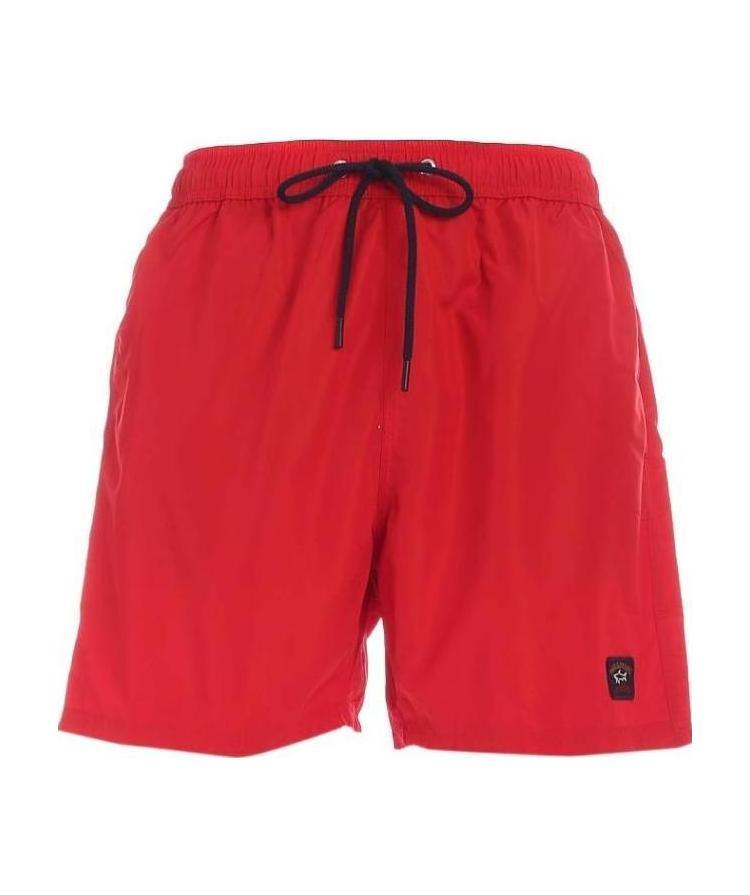 Paul & Shark Logo Detail Swim Trunks In Red In Red